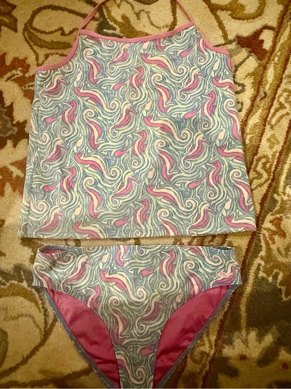 Vineyard vines girls swimsuit  Swirl Print Two-Piece Tankini Set in Pink & Blue